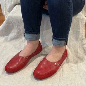 Tod's Red Leather & Suede Driver Loafers